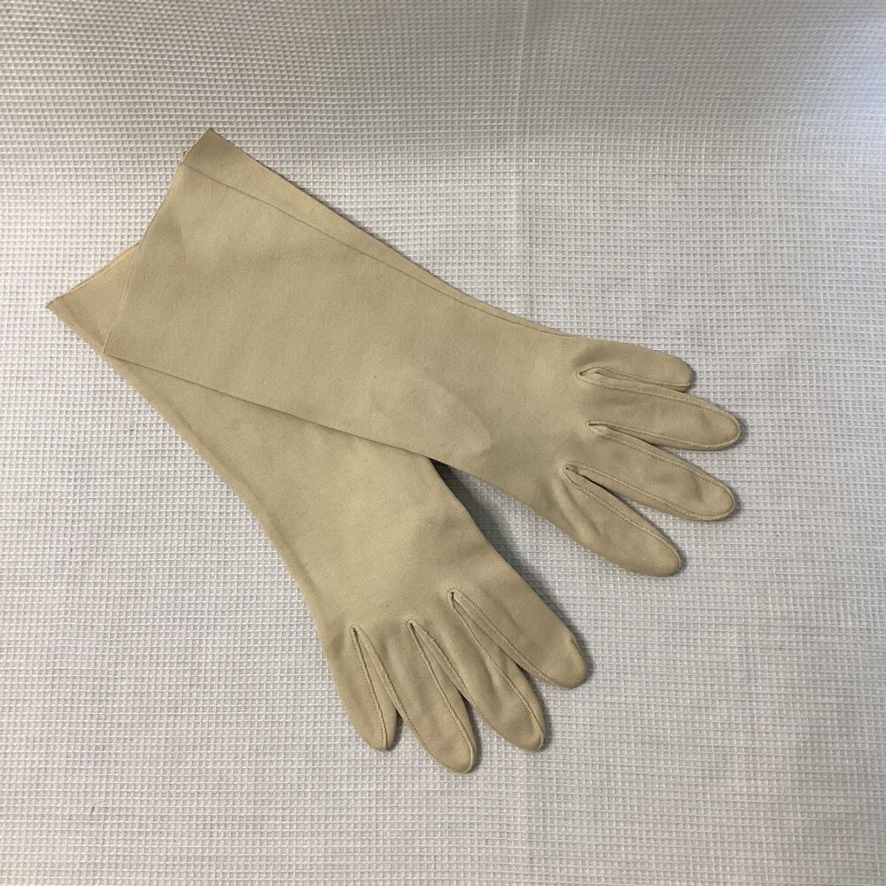 Vintage Ladies Gloves Beige Sueded fabric MEDIUM